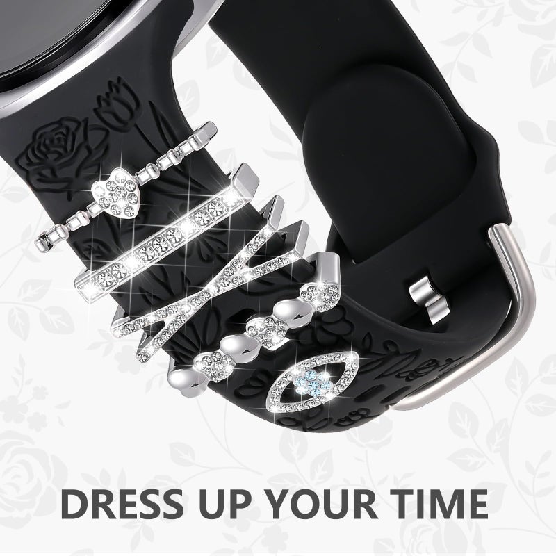 DaQin Flower Engraved Bands Compatible with Samsung Galaxy Watch 8 Band 40mm 44mm/Galaxy Watch 8 Classic 46mm, Soft Silicone Replacement Strap with Fancy Decorative Charms Accessories for Women - Image 3