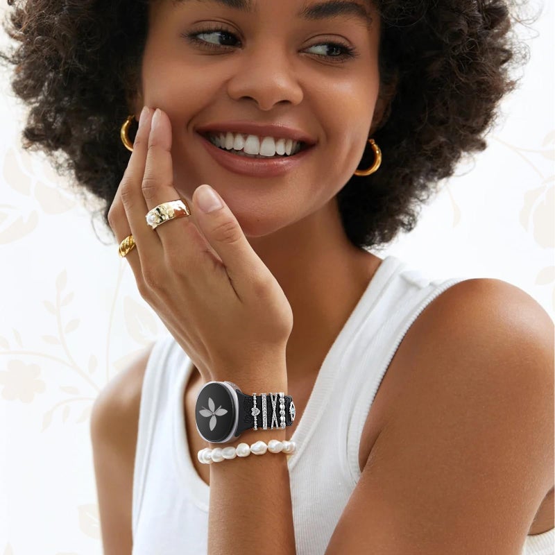 DaQin Flower Engraved Bands Compatible with Samsung Galaxy Watch 8 Band 40mm 44mm/Galaxy Watch 8 Classic 46mm, Soft Silicone Replacement Strap with Fancy Decorative Charms Accessories for Women - Image 2