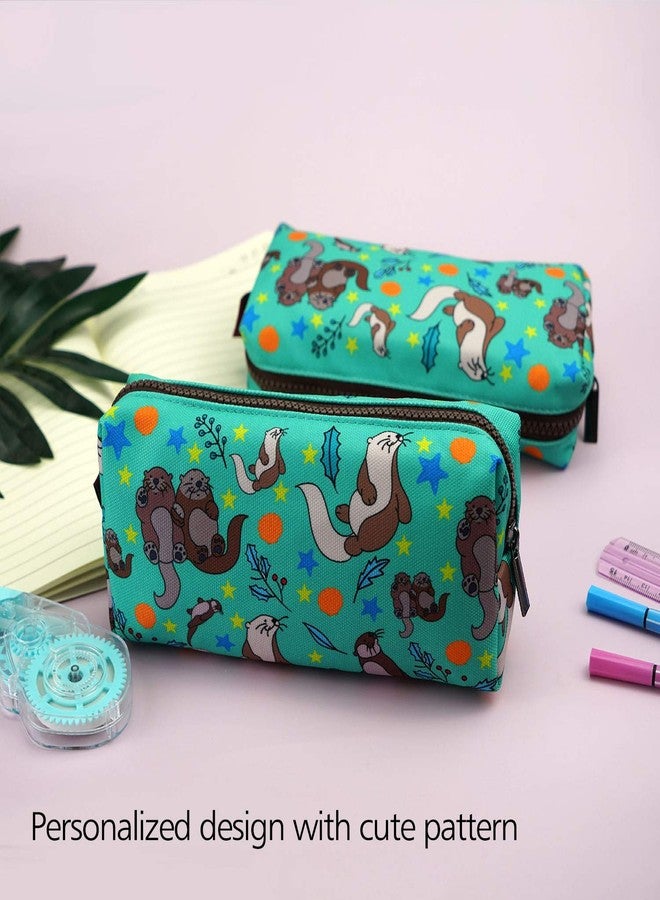 LParkin Otters Pencil Case Canvas Pen Bag Pouch Cute Stationary Case Makeup Cosmetic Bag Gadget Box - Image 5
