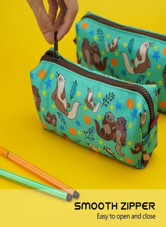 LParkin Otters Pencil Case Canvas Pen Bag Pouch Cute Stationary Case Makeup Cosmetic Bag Gadget Box - Image 4
