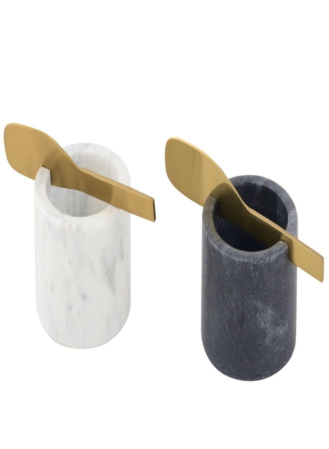Cruiser’s Cache Cruiser’s Caché | Butter and Jam Serving Crocks with Gold Knifes | One each White and Gray Marble | For Serving Butter, Jams, Condiments, and Spreads - Image 1