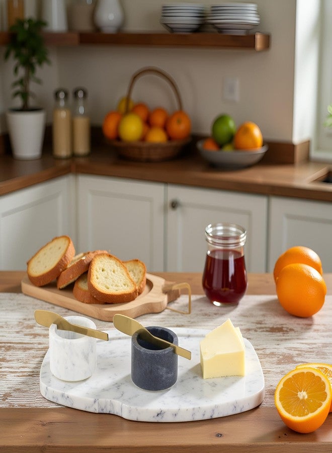 Cruiser’s Cache Cruiser’s Caché | Butter and Jam Serving Crocks with Gold Knifes | One each White and Gray Marble | For Serving Butter, Jams, Condiments, and Spreads - Image 2
