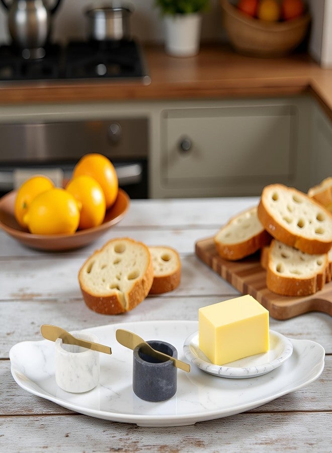 Cruiser’s Cache Cruiser’s Caché | Butter and Jam Serving Crocks with Gold Knifes | One each White and Gray Marble | For Serving Butter, Jams, Condiments, and Spreads - Image 3