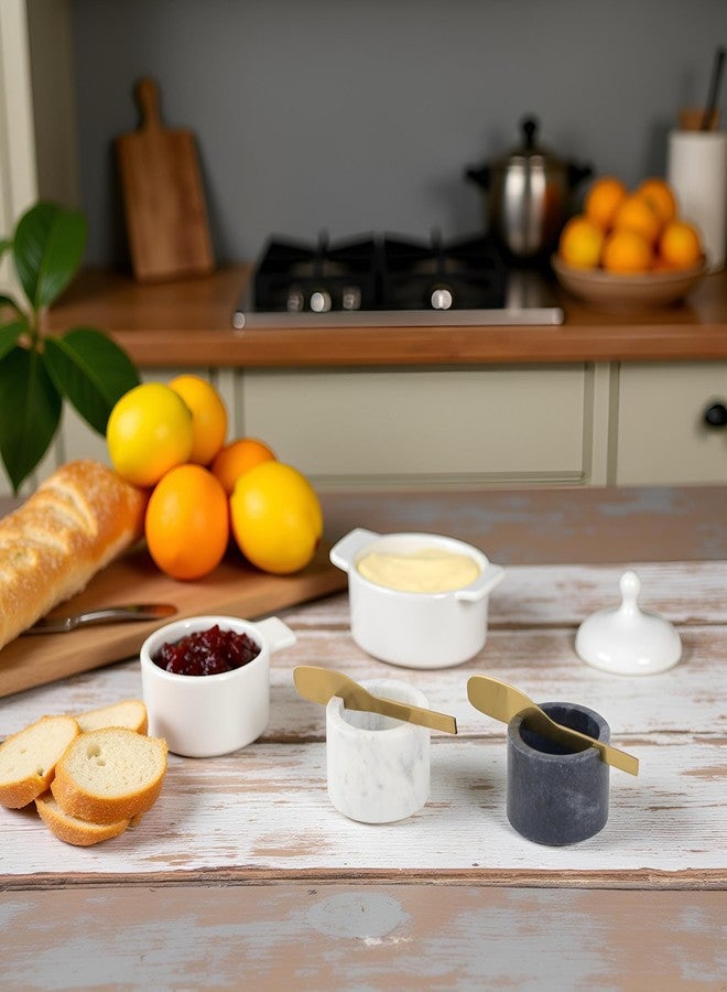 Cruiser’s Cache Cruiser’s Caché | Butter and Jam Serving Crocks with Gold Knifes | One each White and Gray Marble | For Serving Butter, Jams, Condiments, and Spreads - Image 5