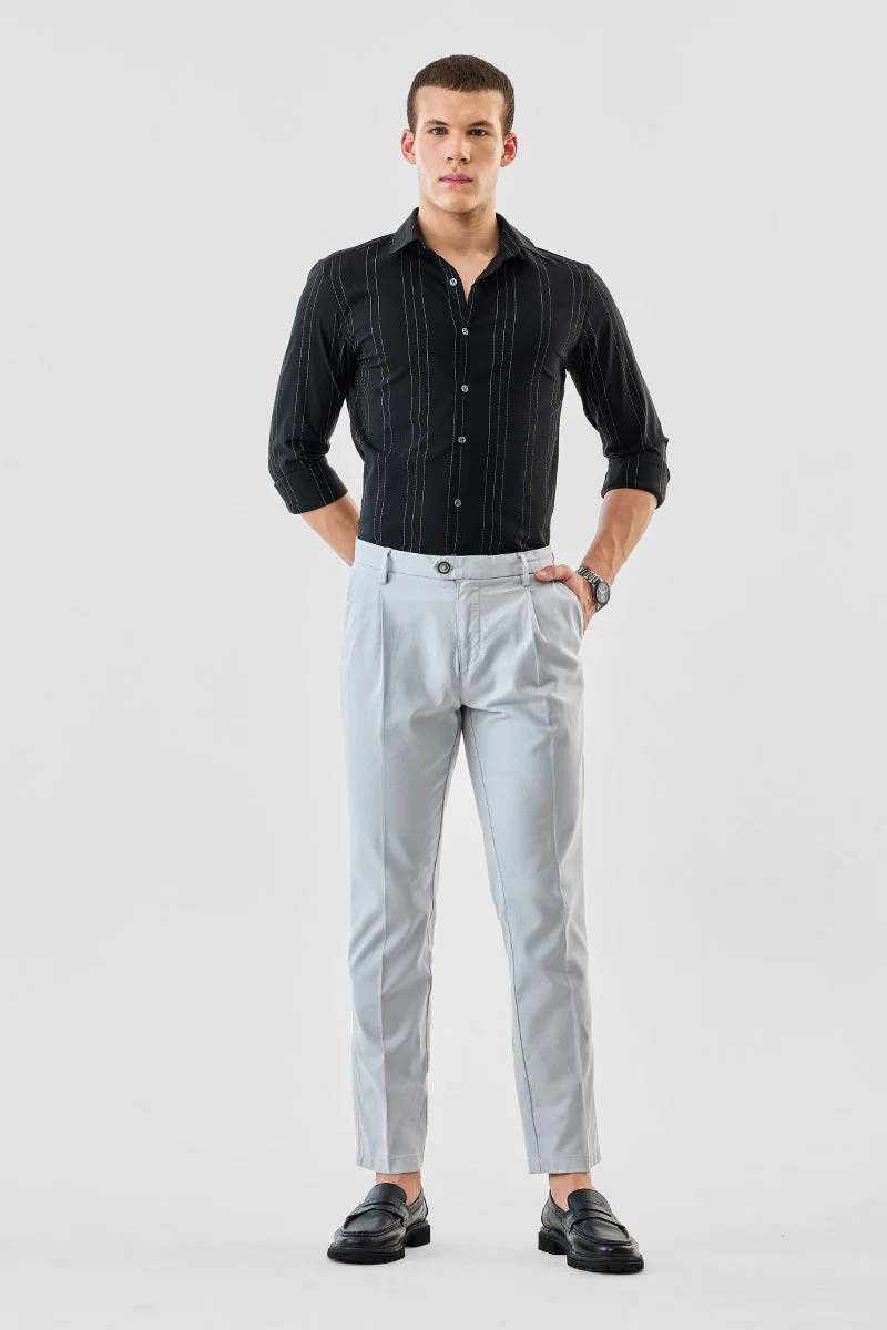 SNITCH Light Grey Solid Slim Fit Casual Trousers