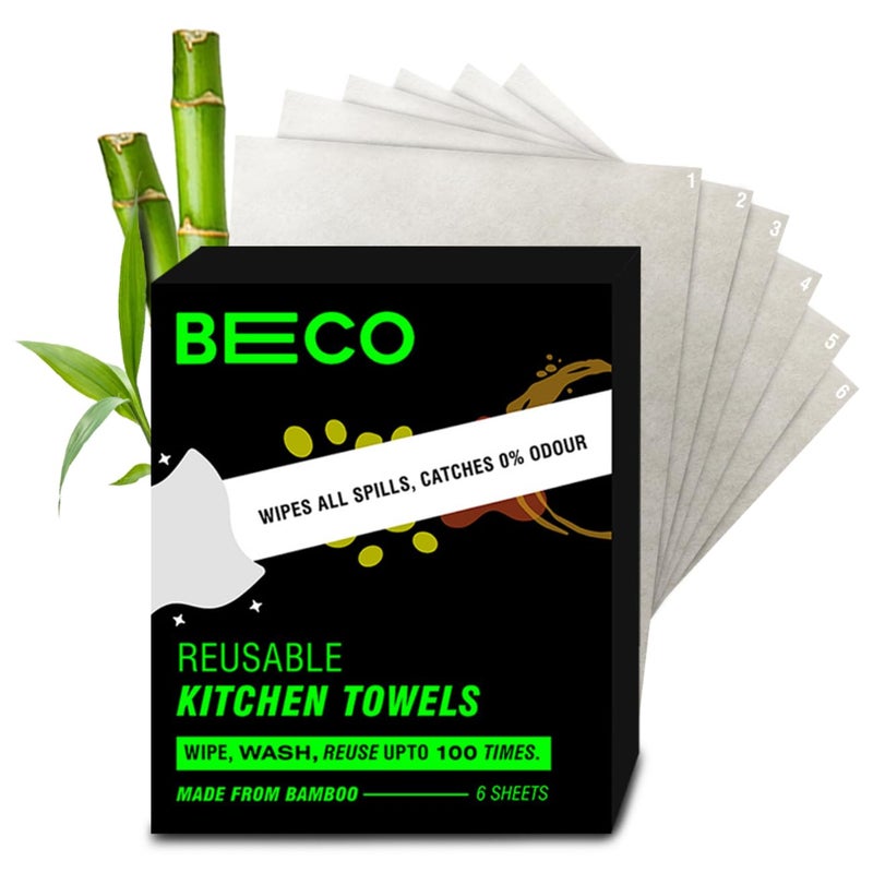 BECO Bamboo Kitchen Towels, 6 sheets Reusable upto 600 times, 100% Natural and Ecofriendly Alternative to Tissue Papers - Image 1