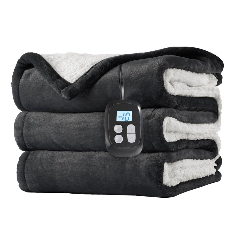 LaffyLo Electric Heated Blanket Full Size - 72"x84", Soft Flannel Heating Blanket, 10 Heating Levels, 1-12 H Auto Shut Off, Breathable Warm and Washable for Bed, Dark Grey - Image 1
