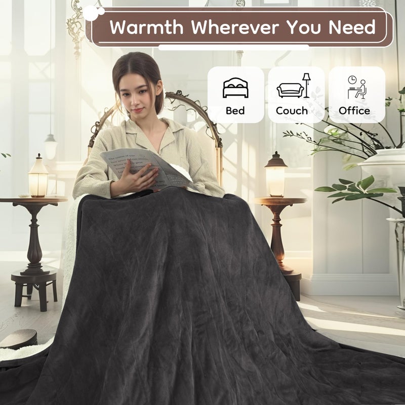 LaffyLo Electric Heated Blanket Full Size - 72"x84", Soft Flannel Heating Blanket, 10 Heating Levels, 1-12 H Auto Shut Off, Breathable Warm and Washable for Bed, Dark Grey - Image 5