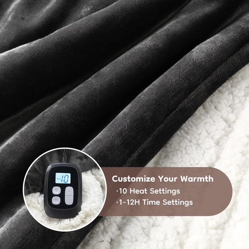 LaffyLo Electric Heated Blanket Full Size - 72"x84", Soft Flannel Heating Blanket, 10 Heating Levels, 1-12 H Auto Shut Off, Breathable Warm and Washable for Bed, Dark Grey - Image 4