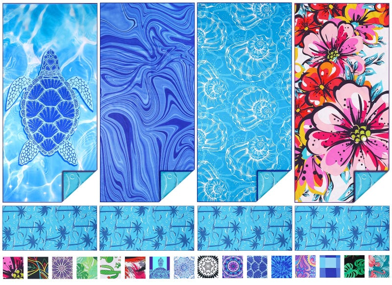 TwoYek 4 Pack Microfiber Thin Beach Towel Lightweight 71x32 Oversized Extra Large Sand Free Towels Quick Dry for Travel Pool Yoga Gym Sports Beach Accessories Vacation Essential Gift - Image 1