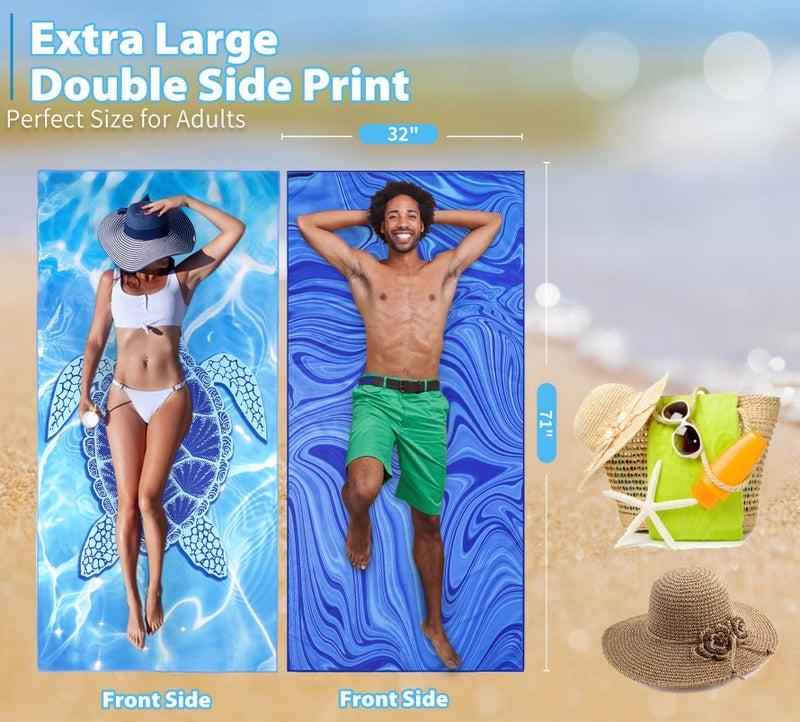 TwoYek 4 Pack Microfiber Thin Beach Towel Lightweight 71x32 Oversized Extra Large Sand Free Towels Quick Dry for Travel Pool Yoga Gym Sports Beach Accessories Vacation Essential Gift - Image 3