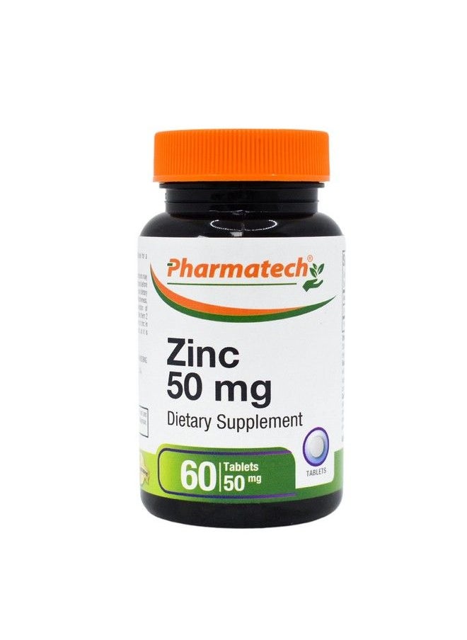 PHARMATECH - Zinc 50 Mg Immune Support Supplement Elemental Zinc Chelated Gluconate Mineral Antioxidant For Man And Woman Health Acne Easy To Swallow 60 Tablets By Pharmatech® - Image 1