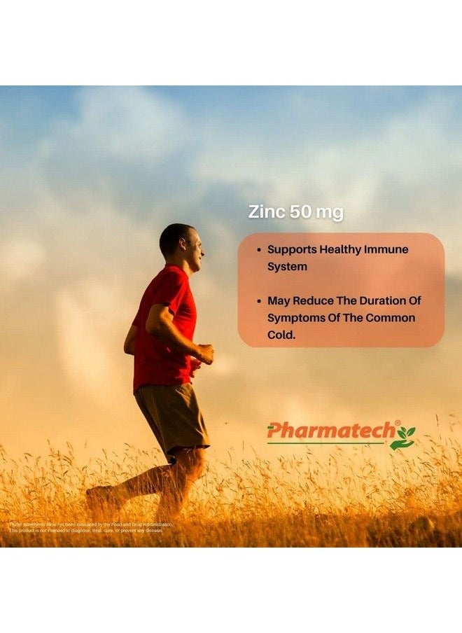 PHARMATECH - Zinc 50 Mg Immune Support Supplement Elemental Zinc Chelated Gluconate Mineral Antioxidant For Man And Woman Health Acne Easy To Swallow 60 Tablets By Pharmatech® - Image 1
