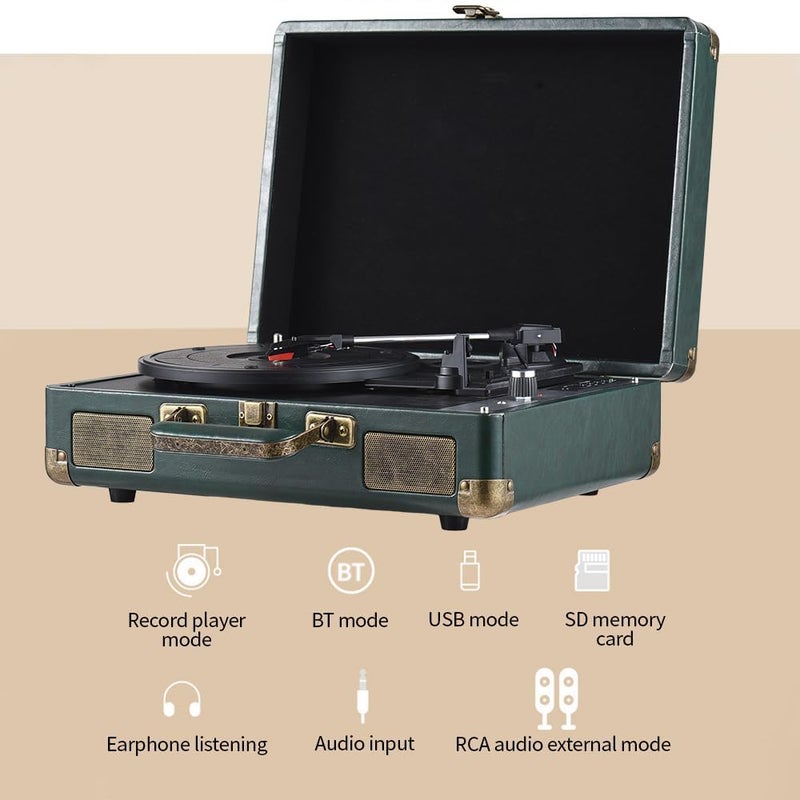 Eacam مشغل أسطوانات Eacam - BT Vintage، من نوع عجلات دوارة محمولة بسرعة ثلاثية، مزود بمكبرات صوت مدمجة، دعم لتشغيل الأسطوانات من نوع LP، وخاصية التسجيل عبر USB، ومدخلات ومخارج صوتية (AUX-in وLine Out). - Image 4
