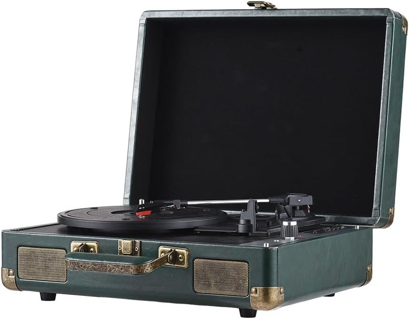 Eacam مشغل أسطوانات Eacam - BT Vintage، من نوع عجلات دوارة محمولة بسرعة ثلاثية، مزود بمكبرات صوت مدمجة، دعم لتشغيل الأسطوانات من نوع LP، وخاصية التسجيل عبر USB، ومدخلات ومخارج صوتية (AUX-in وLine Out). - Image 1