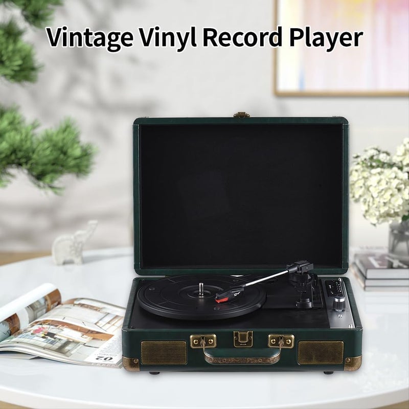 Eacam مشغل أسطوانات Eacam - BT Vintage، من نوع عجلات دوارة محمولة بسرعة ثلاثية، مزود بمكبرات صوت مدمجة، دعم لتشغيل الأسطوانات من نوع LP، وخاصية التسجيل عبر USB، ومدخلات ومخارج صوتية (AUX-in وLine Out). - Image 2