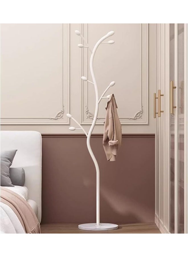 Freestanding clothes rack, coat rack with marble base, metal clothes hanger organizer, 9 hooks for jackets, hats and scarves, storage furniture for entryway, bedroom and office (white) - Image 2