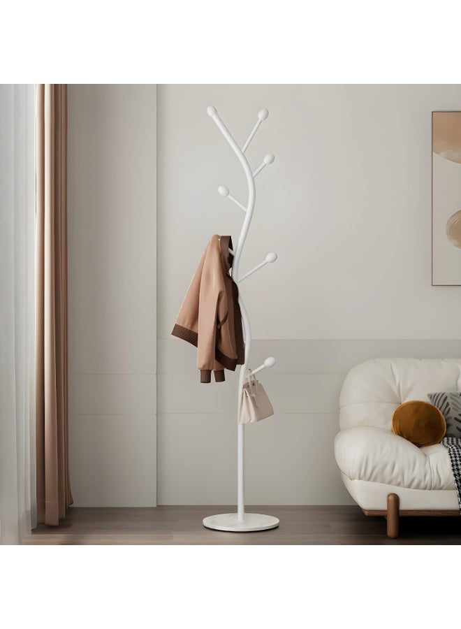 Freestanding clothes rack, coat rack with marble base, metal clothes hanger organizer, 9 hooks for jackets, hats and scarves, storage furniture for entryway, bedroom and office (white) - Image 5