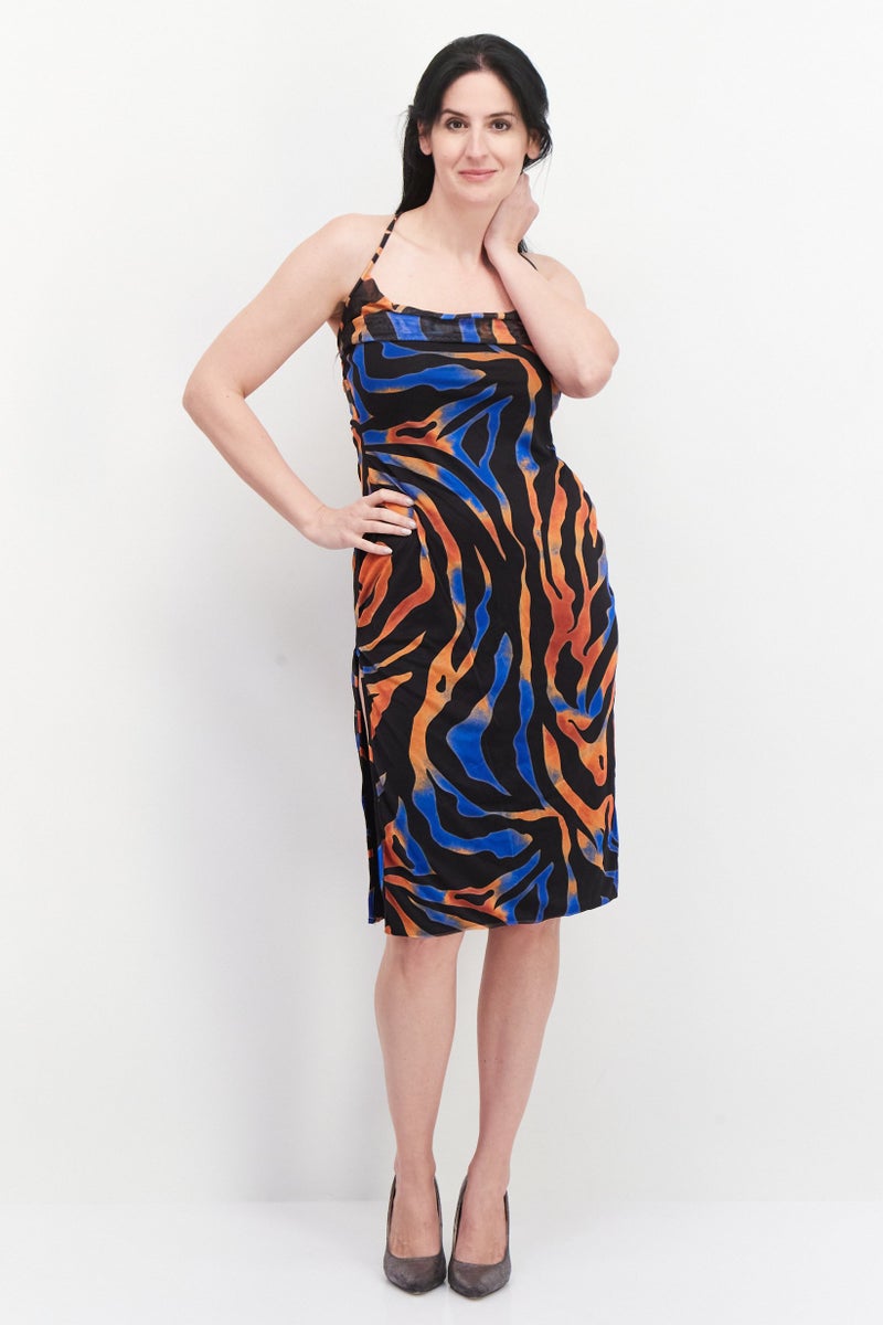 In the style Women Strappy Back Cowl Neck Midi Dress, Black,Blue Combo - Image 3