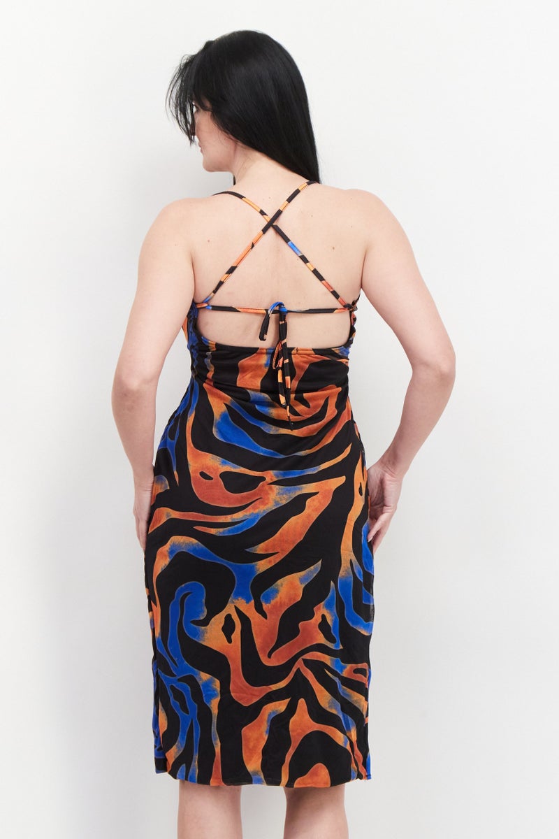 In the style Women Strappy Back Cowl Neck Midi Dress, Black,Blue Combo - Image 4