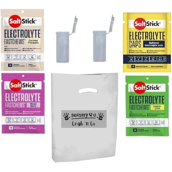 SENSORY4U Grab and Go Gift Set SaltStick with New Fastchews Flavors and Race Ready Tubes - Lemon Lime Coconut Pineapple and Mixed Berry Plus Electrolyte Capsules - Image 1