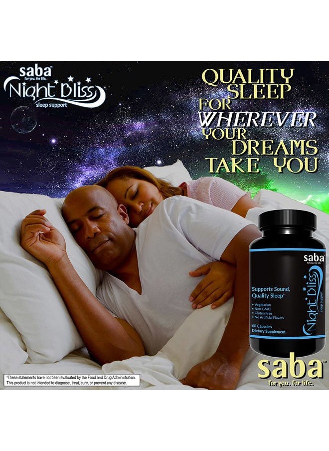 Saba Kombucha Night Bliss Natural Sleep Aid | Non-Habit Forming | Sleep Supplement for Longer Sleep & Stress Relief w/Magnesium, Melatonin, GABA, Chamomile, & Valerian (60 Vegan Capsules, 30 Day Supply)  - Image 5