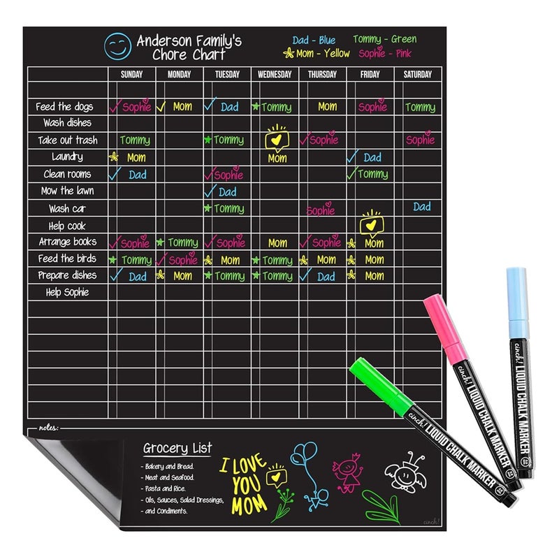 Cinch Magnetic Dry Erase Chores Chart for Kids 17x20 inches Black 6 Whiteboard Markers with Magnets