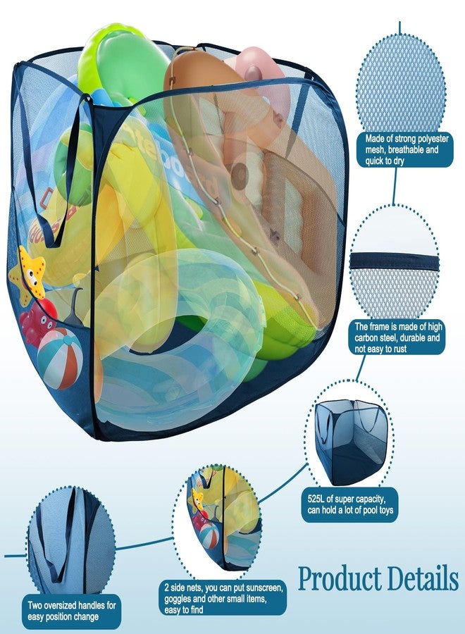 Feoang Pop up Pool Toy Storage Bin,32"X32"X30"Pool Float Organizer Bag with 2 Side Pockets Mesh Swimming Pool Toys Organizer with 4 Ground Nails for Inflatable Toys, Float, Beach Ball and Pool Accessories - Image 3