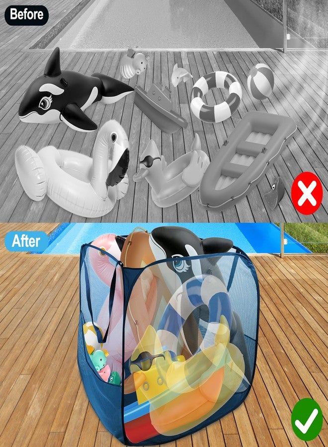 Feoang Pop up Pool Toy Storage Bin,32"X32"X30"Pool Float Organizer Bag with 2 Side Pockets Mesh Swimming Pool Toys Organizer with 4 Ground Nails for Inflatable Toys, Float, Beach Ball and Pool Accessories - Image 4