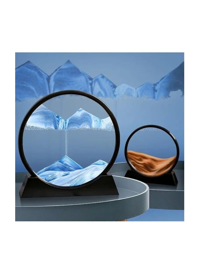 Generic - Sand Art Display Flowing Sand Frame Modern Image Glass 3D Round Glass Deep the Sea Sand Scene in Movement Holder for Home Decor - Image 1