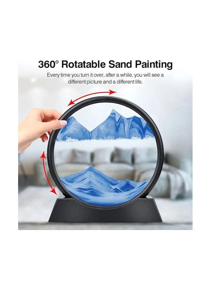 Generic - Sand Art Display Flowing Sand Frame Modern Image Glass 3D Round Glass Deep the Sea Sand Scene in Movement Holder for Home Decor - Image 1