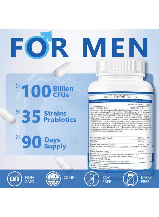 ZEBORA Probiotics-for-Men 100 Billion CFU, Men's Probiotics for Gut Health, Prebiotics + Enzymes + Saw Palmetto + Cranberry, Daily Probiotic for Digestive Health, 180 Caps - Image 2