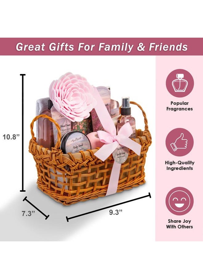 Aqua Elegante - Spa Baskets For Women - Luxury Bath Set With Rose Oil & Orchid - Spa Kit Includes Wash, Bubble Bath, Lotion, Bath Salts, Body Scrub, Body Spray, Shower Puff, Bathbombs, Soap and Towel - Image 1