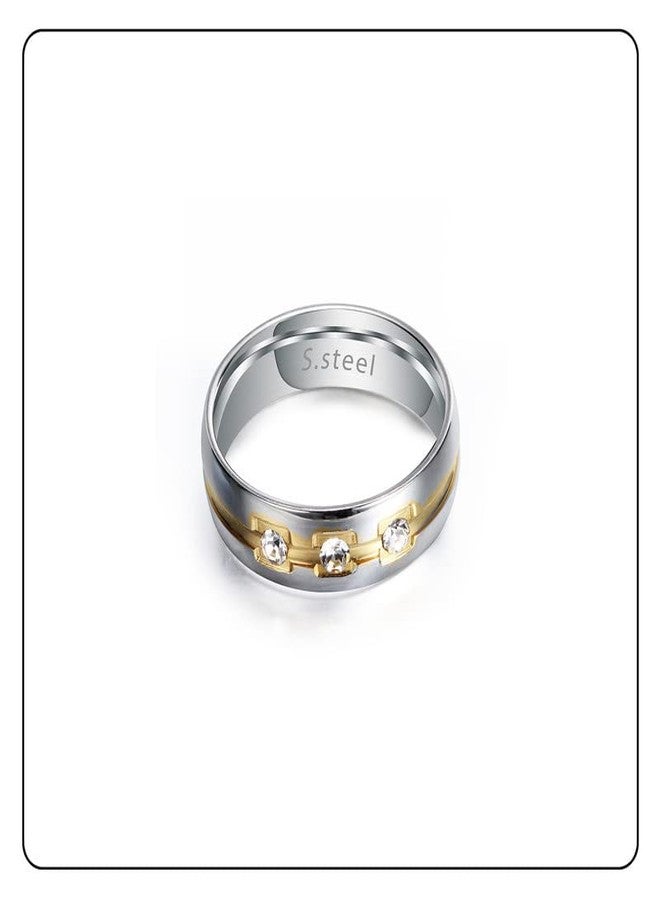Fusamk Fashion White Gold Stainless Steel Crystal Band Ring(Steel(8)) - Image 3