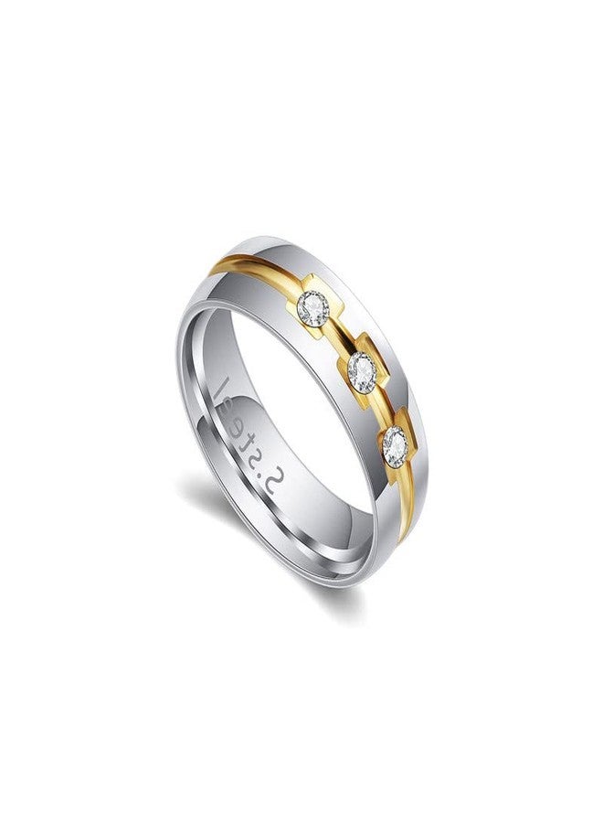 Fusamk Fashion White Gold Stainless Steel Crystal Band Ring(Steel(8)) - Image 1