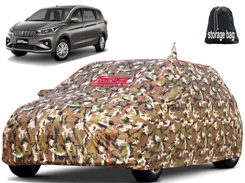 FAMEXON Waterproof Car Body Cover Compatible For Ertiga Triple Layer Fabric With Mirror Pockets Inner Foam And Pipein Design Protects From Animals, Heat, Rain & Uv Rays (Jungle Print), Multicolor - Image 1