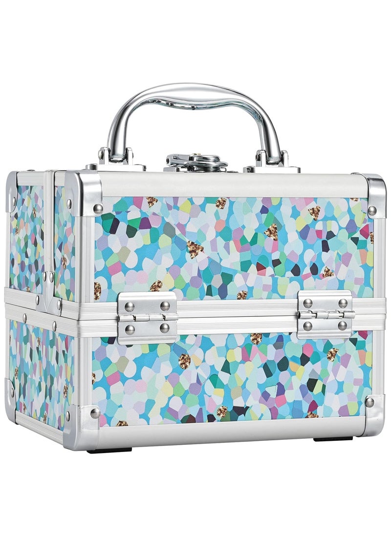 FRENESSA - FRENESSA Makeup Train Case Cosmetic Case Organizer Portable Makeup Box 2 Trays with Mirror Makeup Organizer Case for Girls Makeup Supplies, Nail Kits, Crafts Sewing Travel Makeup Case Mosaic Puzzle - Image 1