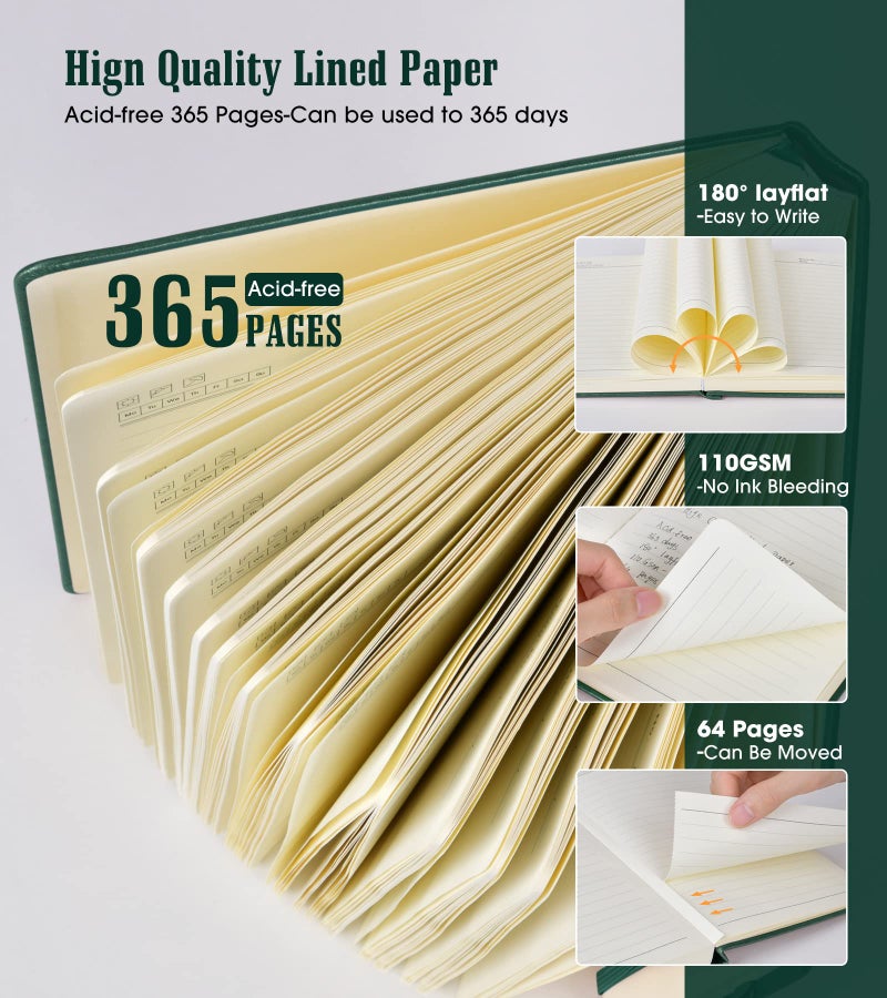 Ansopu Lined Journal Notebook, 365 Pages A4 Large Journals for Writing Ruled Notebook, Hardcover Leather Journal for Women Men, Daily Journal Notebook for Work, Note Taking, 100Gsm Thick Paper ( 8.5" x 11" Green) - Image 3