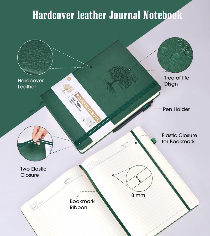Ansopu Lined Journal Notebook, 365 Pages A4 Large Journals for Writing Ruled Notebook, Hardcover Leather Journal for Women Men, Daily Journal Notebook for Work, Note Taking, 100Gsm Thick Paper ( 8.5" x 11" Green) - Image 4