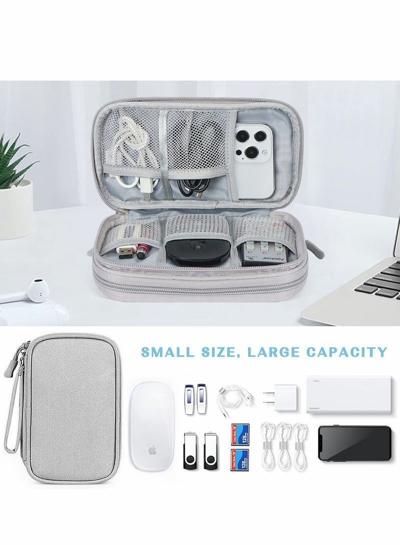 Portable Waterproof Travel Cable Organizer Bag - Double Layer Storage for Cords, Chargers, Earphones & More - Medium Size, Grey - Image 2