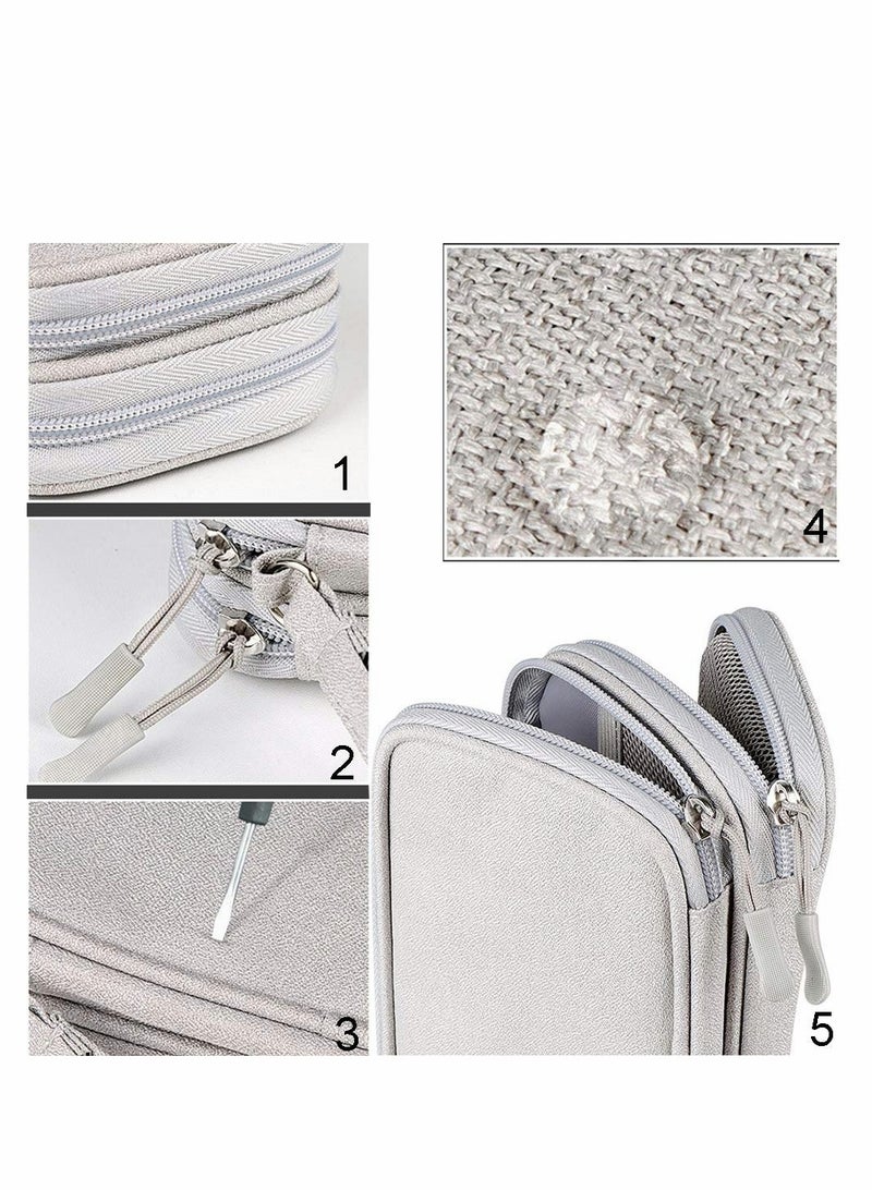 Portable Waterproof Travel Cable Organizer Bag - Double Layer Storage for Cords, Chargers, Earphones & More - Medium Size, Grey - Image 3