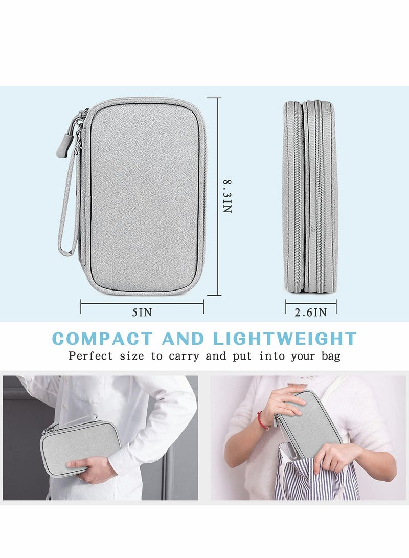 Portable Waterproof Travel Cable Organizer Bag - Double Layer Storage for Cords, Chargers, Earphones & More - Medium Size, Grey - Image 5