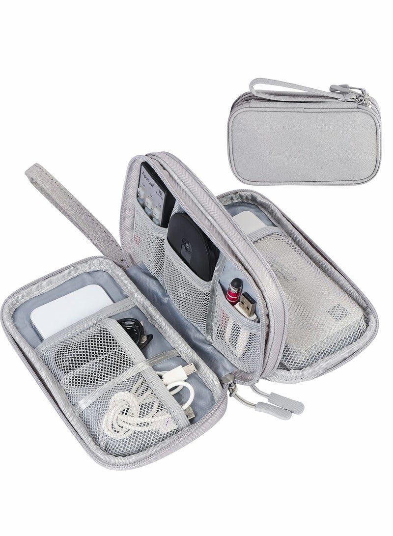 Portable Waterproof Travel Cable Organizer Bag - Double Layer Storage for Cords, Chargers, Earphones & More - Medium Size, Grey - Image 1