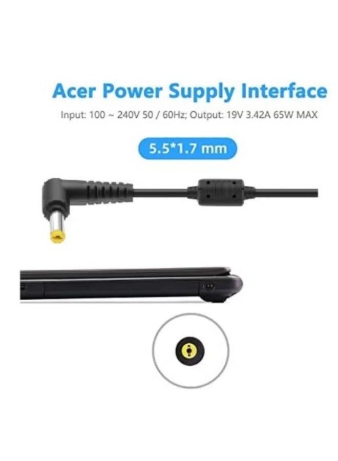 Terabyte 65W 19V/3.42A Compatible for Acer Laptop Charger Yellow Connector and Black Power Cord Tips (5.5x1.7mm) - Image 3