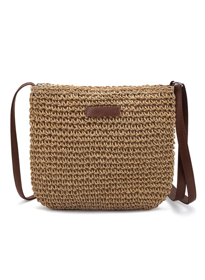 KASTWAVE Elegant Hand-Woven Straw Crossbody Bag for Women - Lightweight Summer Beach Clutch with Adjustable Strap - Image 1