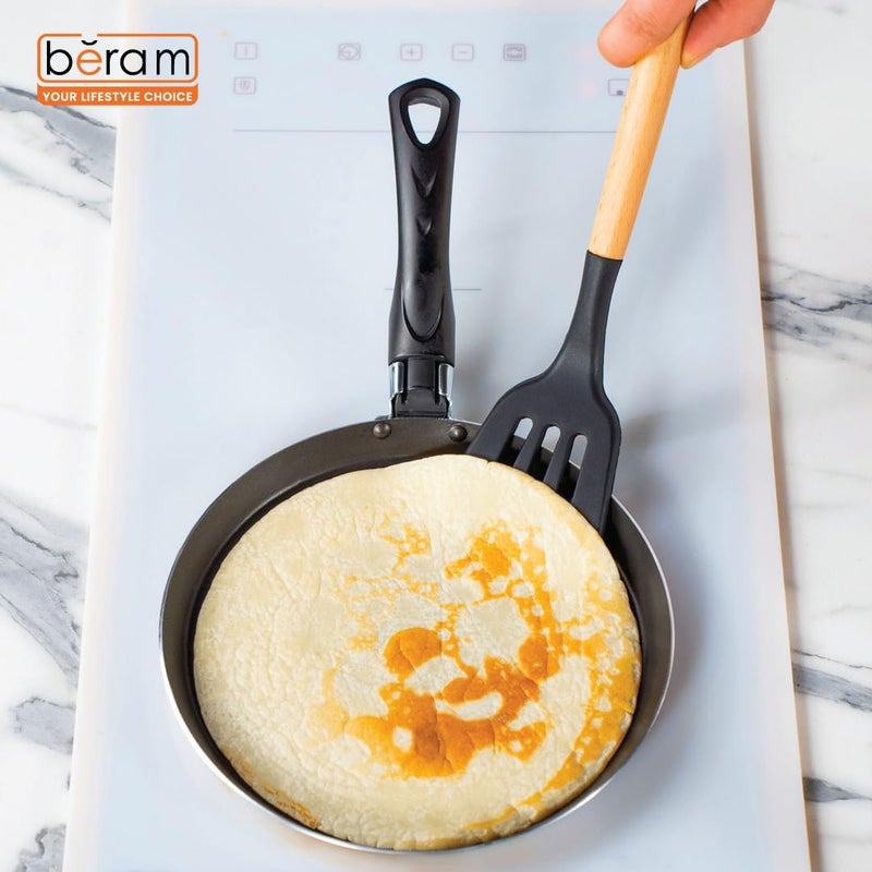 Beram Black Slotted Turner with Wooden Handles, 12” Long Handle High Grip Spatula, Kitchen Utensil Ideal for Frying Steak, Fish, Pancakes, Pie, Omelette and More - Image 2