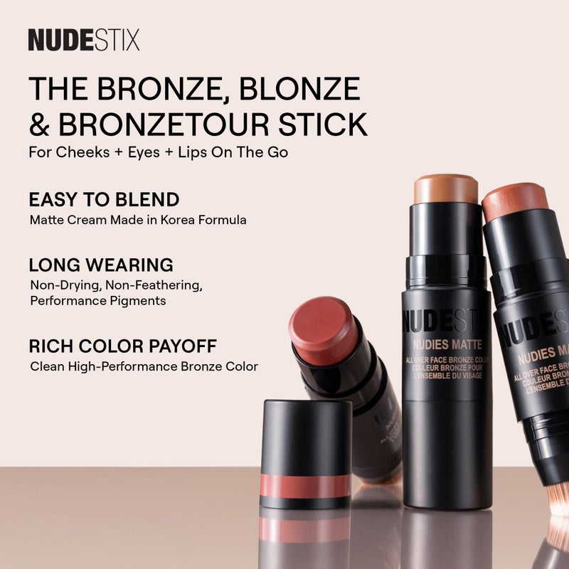 Nudestix Nudies Bronze All Over Matte Bronzing Stick â€“ 3-in-1 Cream Bronzer for Cheeks, Eyes & Lips with Built-In Brush | Natural Contour & Sun-Kissed Glow | Bondi Belle - Image 5