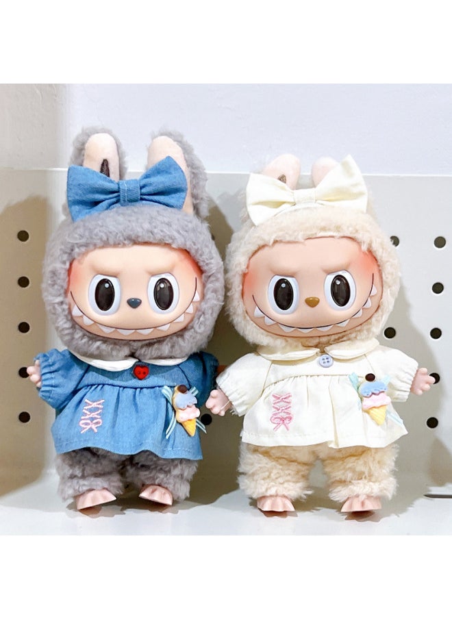 null - Labubu Labubu Doll Plush Doll Vinyl Doll 17cm Costume Suit For Clothes Accessories-Specification:17cm Labubu Can Be Worn -Colour:Cookie Bear Overalls - Image 1