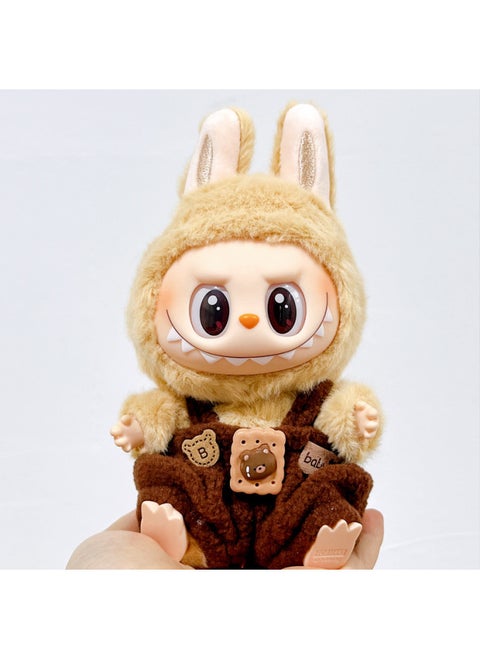 Labubu Labubu Doll Plush Doll Vinyl Doll 17cm Costume Suit For Clothes Accessories-Specification:17cm Labubu Can Be Worn -Colour:Cookie Bear Overalls