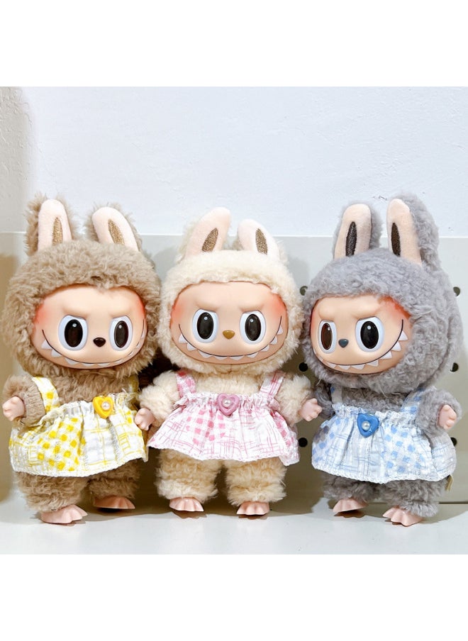 null - Labubu Labubu Doll Plush Doll Vinyl Doll 17cm Costume Suit For Clothes Accessories-Specification:17cm Labubu Can Be Worn -Colour:Cookie Bear Overalls - Image 1